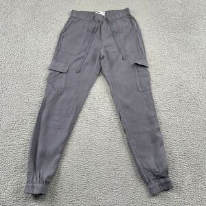 Nicole Miller Jogger Womens XS Grey 100% Linen Cargo Pants Elastic Waist Casual